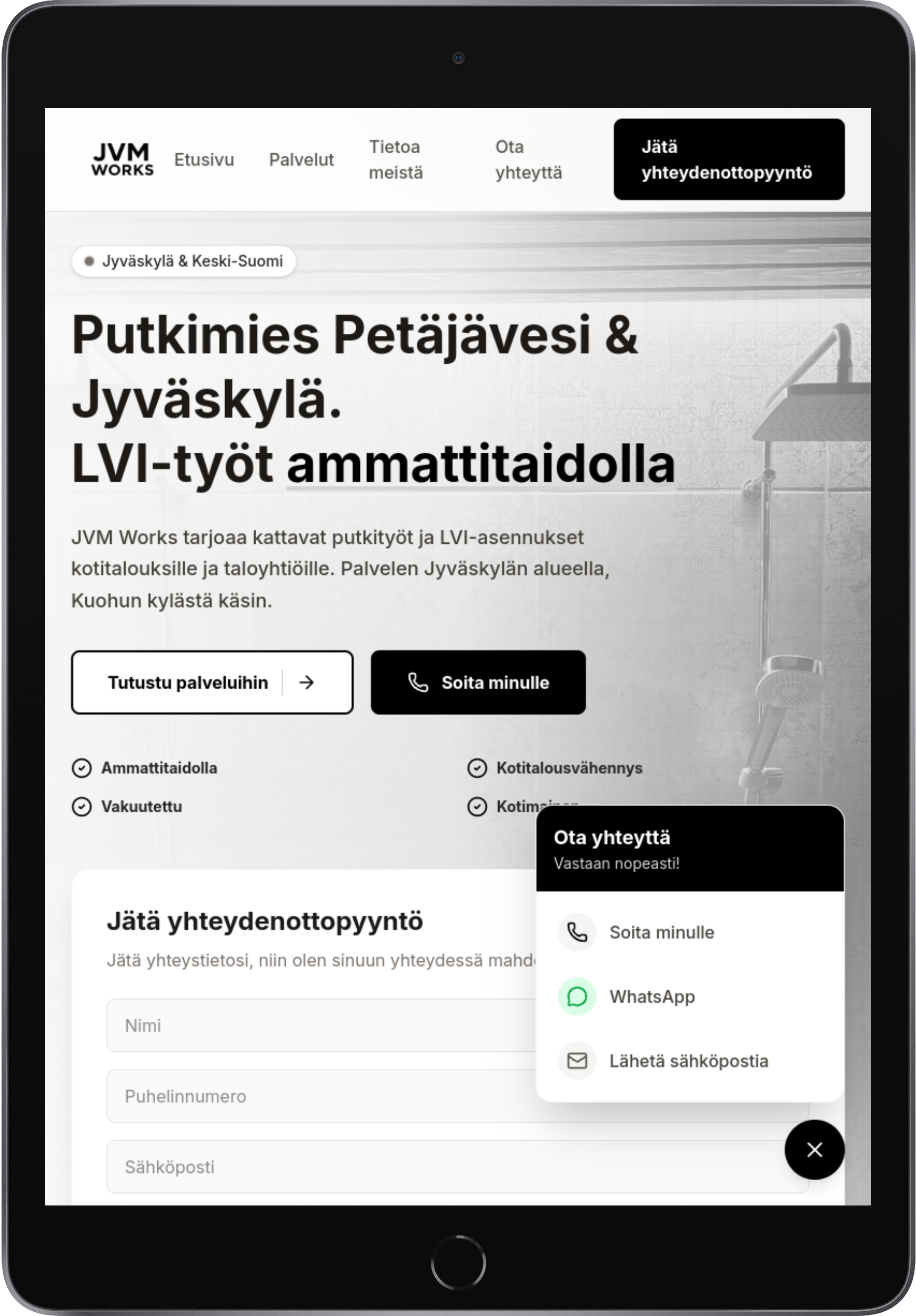 JVM Works verkkosivuprojektin mockup
